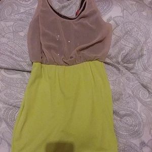 Color block Akira dress in neon yellow/black/blush